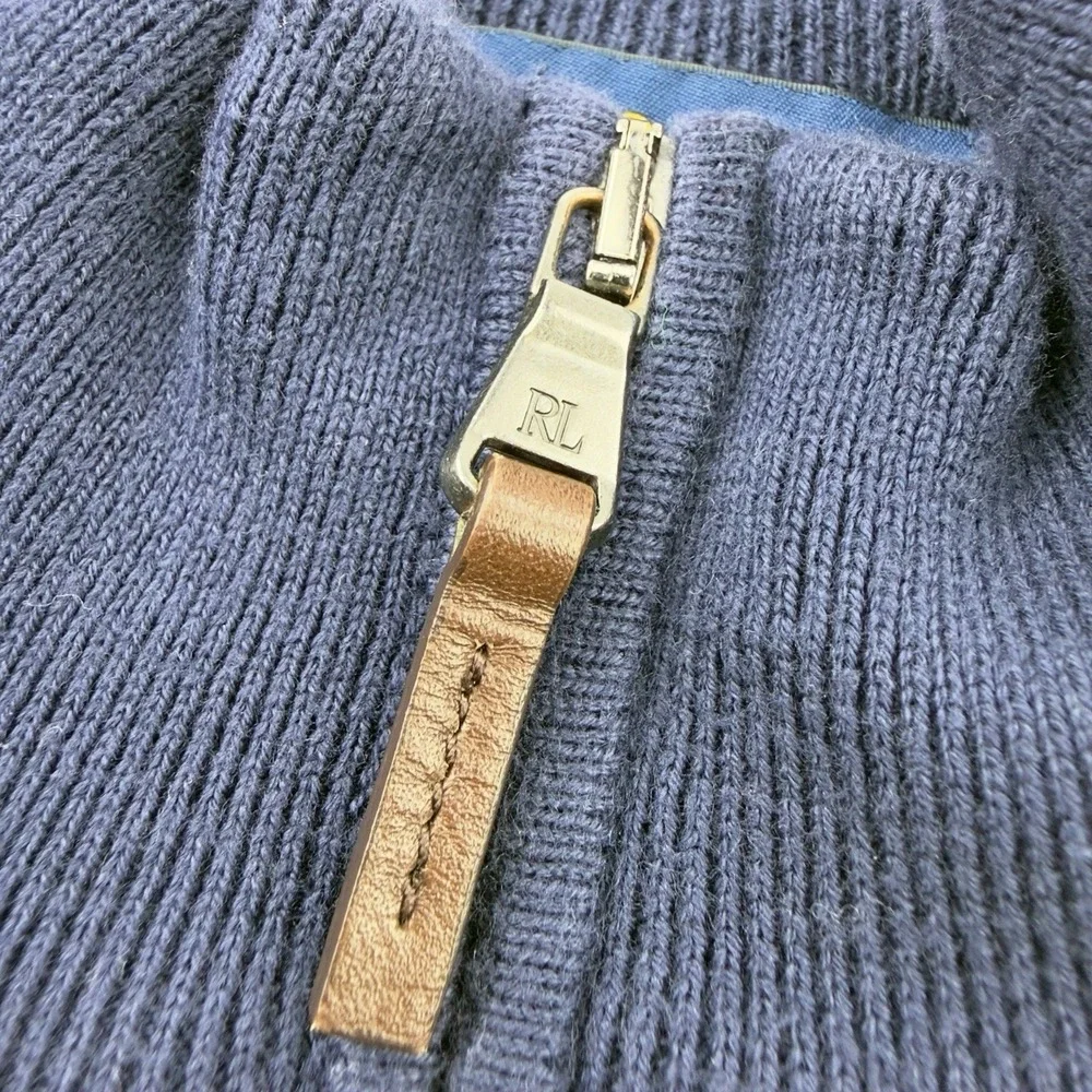 Polo Ralph Lauren Blue w/ Green Large Logo Full Double Zip Sweater Men's Size XL